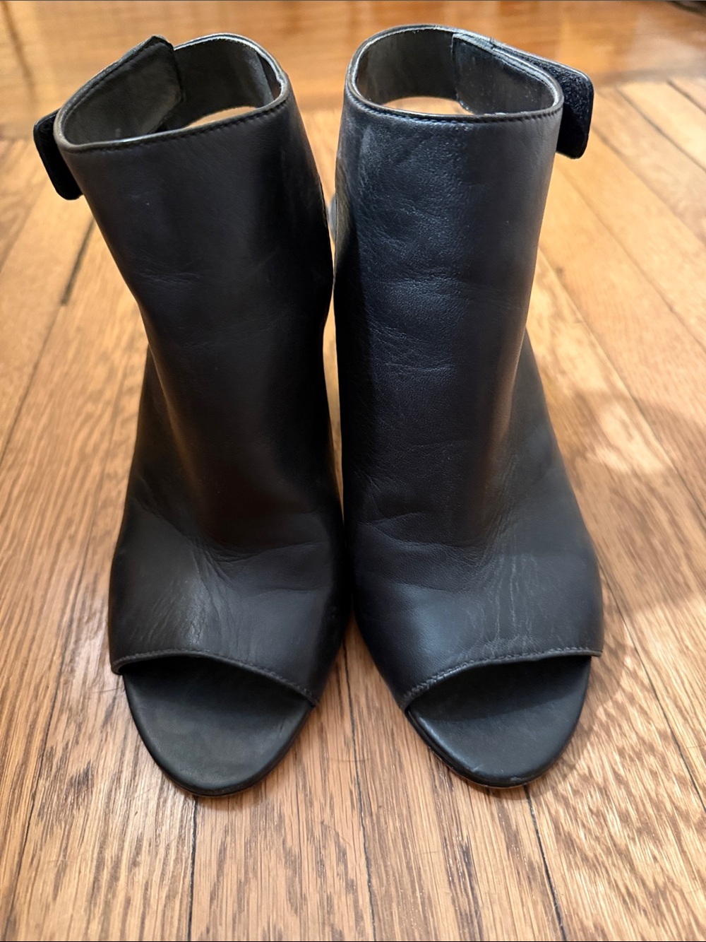 Via Spiga Black Open-Toe Leather Ankle Booties